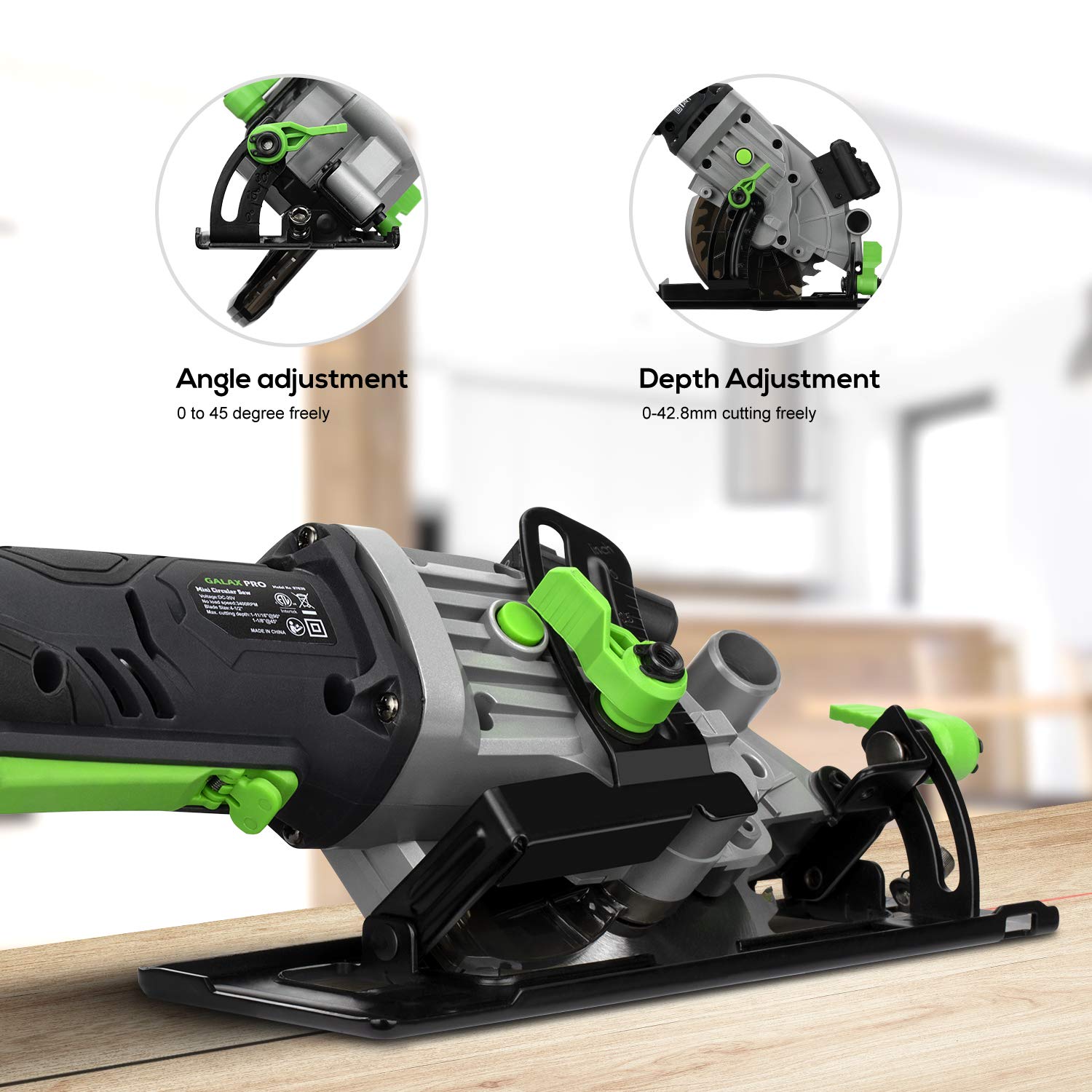 Wood cutting demonstration with GALAX PRO mini circular saw.