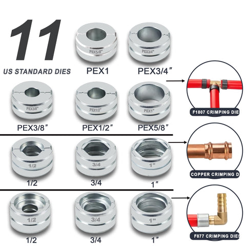AMZCNC 18V Pro Press Tool for Copper & PEX – Cordless Dies Kit with 1/2, 3/4, 1 in Copper & 3/8–1 in PEX
