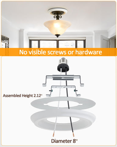 Luvkczc Recessed Can Light Conversion Kit for 5" and 6" Ceiling Fixtures - Pendant/Hanging Light Upgrade, Includes E26 Socket, Mounting Bracket, Round Ceiling Plate（White）