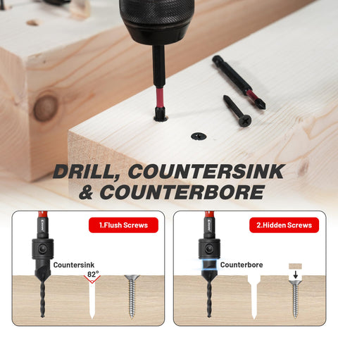 EZARC Countersink Drill Bit Set – 22-Piece with Magnetic Extension & Storage Case