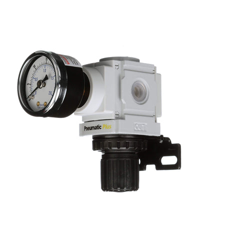 PneumaticPlus PPR2-N02BG-2 Miniature Air Pressure Regulator 1/4in NPT – Gauge, Bracket, 3-30 PSI