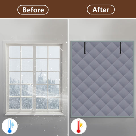 Nkiy Quen 3-Layer Winter Window Cover - 63 x 39 in Gray Oxford Insulated Blanket