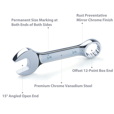 EFFICERE Premium Stubby Wrench Set, 11-Piece SAE, 3/8-1-Inch, Cr-V Steel, Mirror Polished Finish