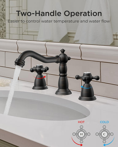 FORIOUS Vintage 3-Hole Faucet – Oil Rubbed Bronze, 8-Inch Widespread, 2-Handle Bathroom Vanity Faucet