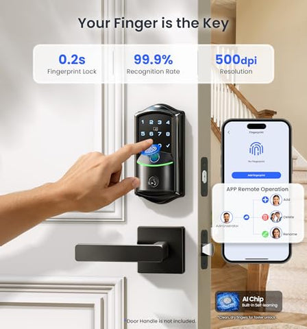 Veise VE027 Built-in Wi-Fi Smart Lock — Fingerprint, App Remote, Voice Control, IP65, BHMA 3