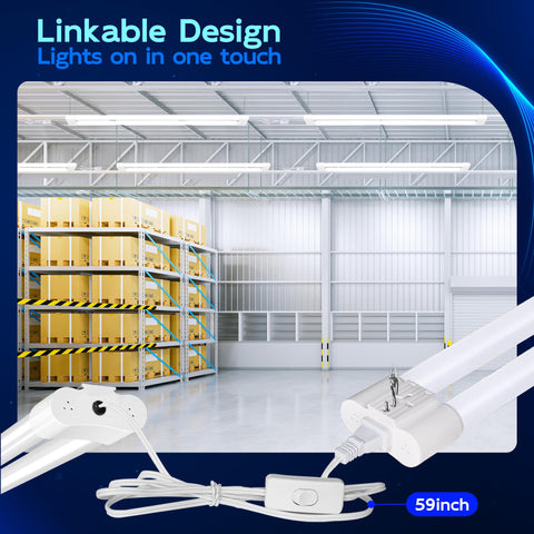 Hykolity 4-Pack LED Shop Lights 4FT – 60W (350W Eq), 6500 Lumens, 5000K Daylight, Linkable & Plug‑and‑Play
