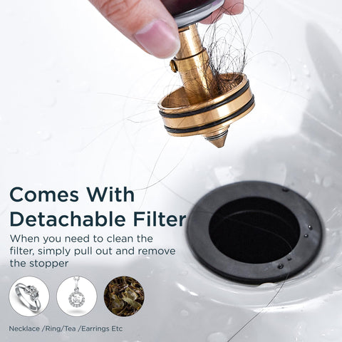FORIOUS Bathroom Sink Drain with Overflow - Matte Black, 304 Stainless Steel, Pop Up Drain