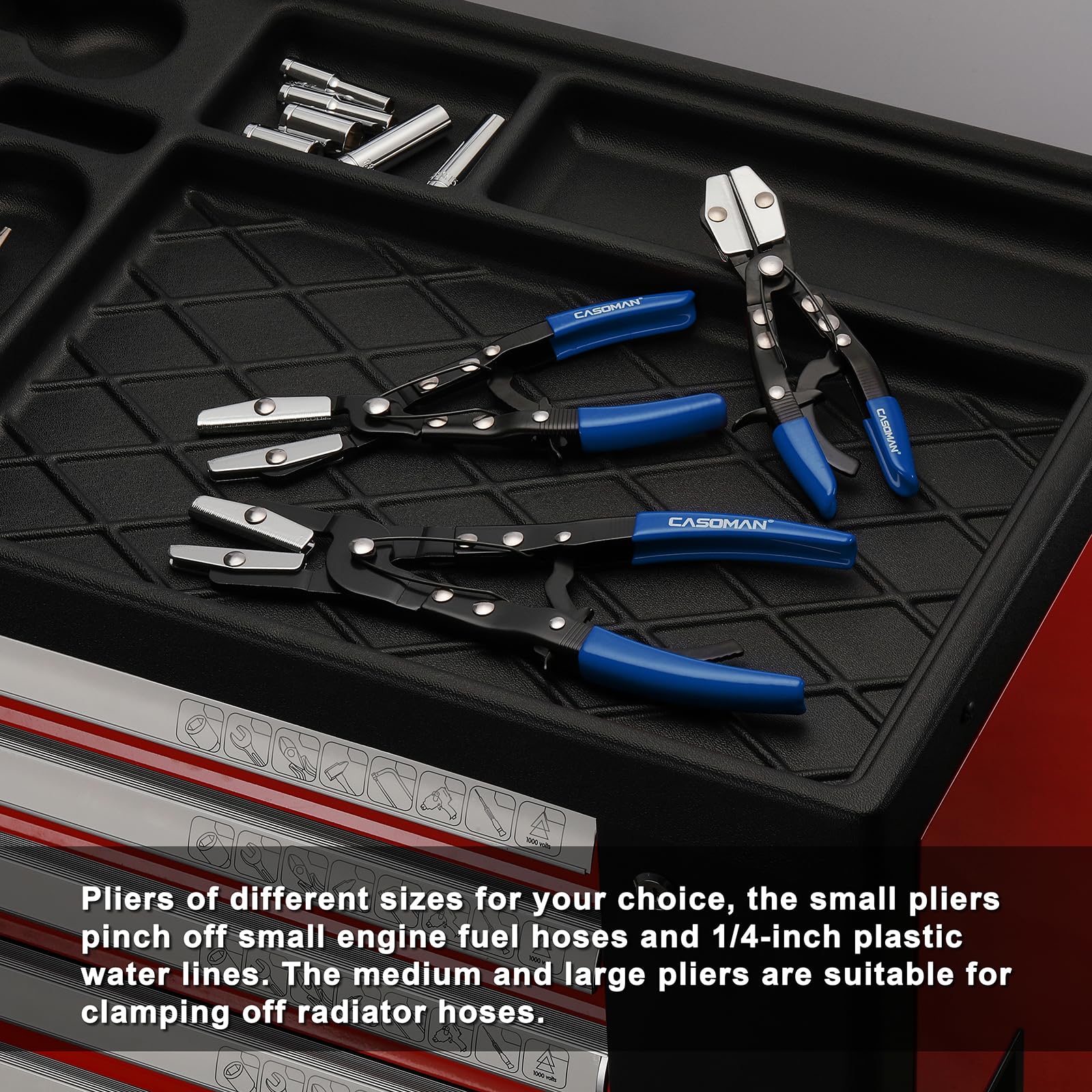 Casoman hose pinch pliers in use under sink showing small hose work