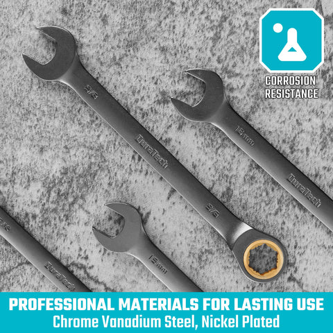 Duratech 22-Piece Anti-Slip Ratcheting Wrench Set – Metric & SAE, 1/4–3/4 in & 6–18 mm, Pouch