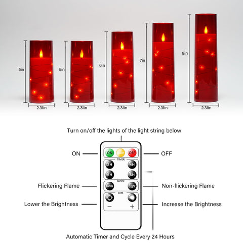 Kakoya Flameless LED Candles with Timer – 5-Piece Red Set
