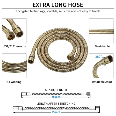 G-Promise Handheld Shower Head – High Pressure, 6 Spray Settings, 4.9-Inch Face, 70–75-Inch Hose