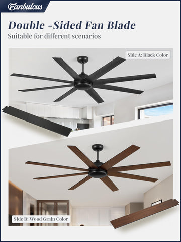 Fanbulous 72-Inch Black Ceiling Fan with Remote – 6-Speed, Quiet DC Motor, No-Light