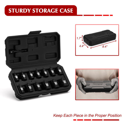 EMENTOL 14-Piece 3/8 in Drive Standard Impact Socket Set, Metric, 12-Point, CR-V, 7mm-19mm