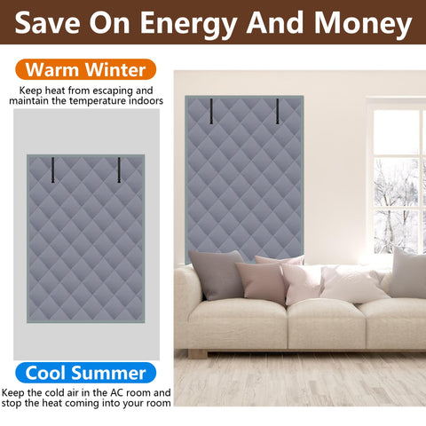 Nkiy Quen 3-Layer Winter Window Cover - 63 x 39 in Gray Oxford Insulated Blanket