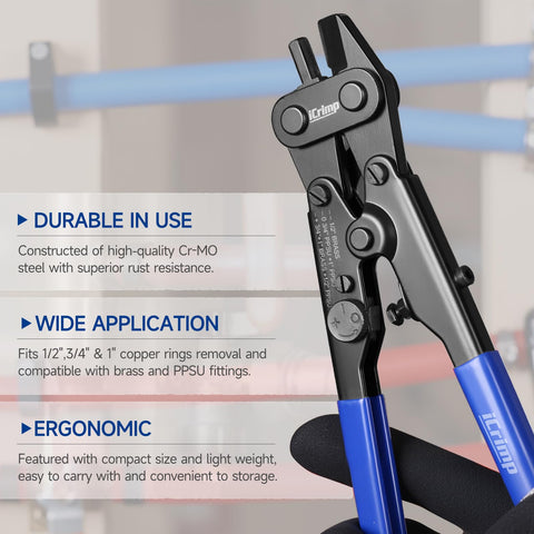 IWISS Copper Ring Removal Tool for PEX | Decrimp 1/2, 3/4, 1-inch Copper Rings ASTM F1807