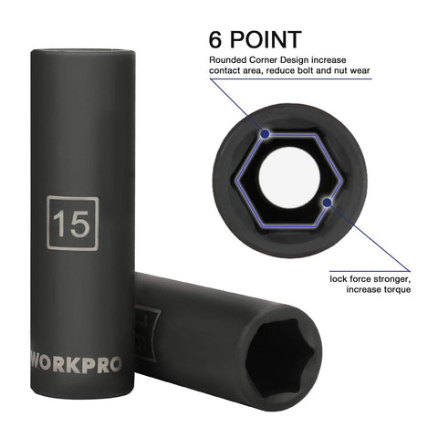 WORKPRO 55-Piece 1/2-Inch Drive Impact Socket Set with Extension Bars – Cr-V Steel