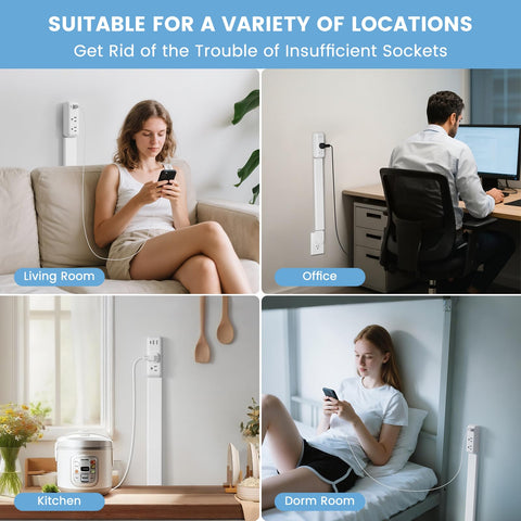 TECHY Outlet Extender Stick with USB-C, USB-A, 2 AC Outlets – 23-34 Inches Extendable