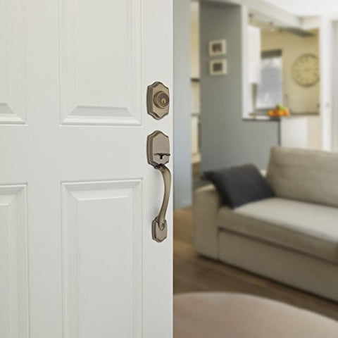 Kwikset Belleview Front Door Lock Set with SmartKey Security – Antique Brass