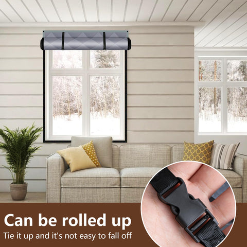 Nkiy Quen 3-Layer Winter Window Cover - 63 x 39 in Gray Oxford Insulated Blanket