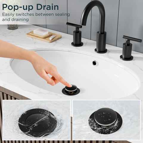 FORIOUS Bathroom Sink Drain with Overflow - Matte Black, 304 Stainless Steel, Pop Up Drain