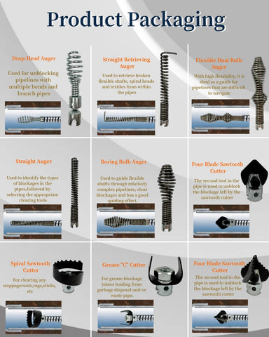 OWNDR 10Pcs Drain Snake Drill Attachment Kit for RIDGID K-400 and C-Series (5/8