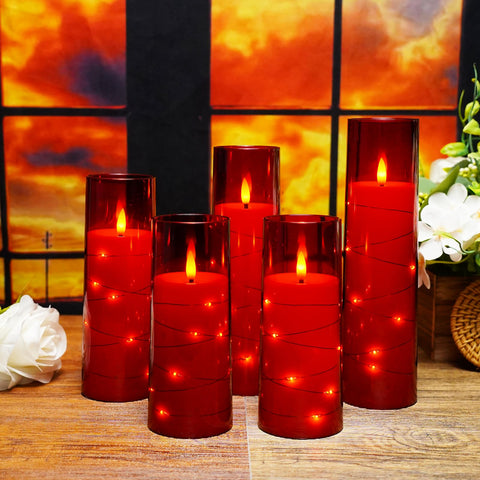 Kakoya Flameless LED Candles with Timer – 5-Piece Red Set