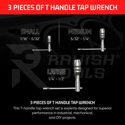RAHISH TOOLS 3-Piece T-Handle Tap Wrench Set | Precise Jaws & Knurled Cap – Made in India