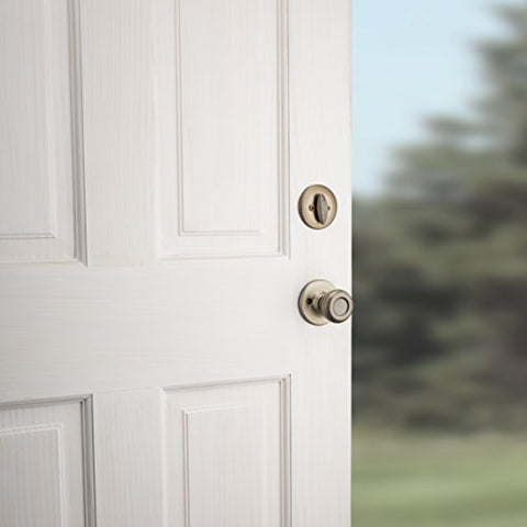 Kwikset Belleview Front Door Lock Set with SmartKey Security – Antique Brass
