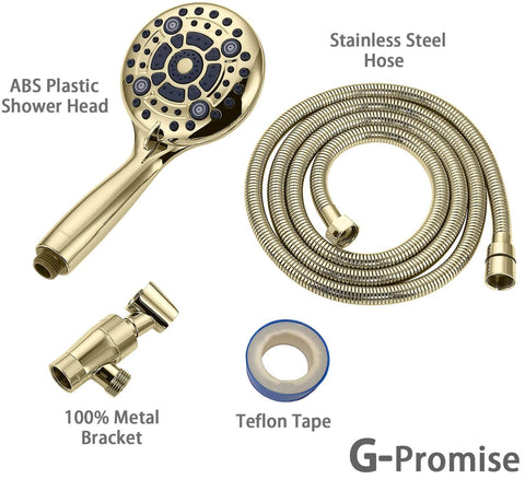 G-Promise Handheld Shower Head – High Pressure, 6 Spray Settings, 4.9-Inch Face, 70–75-Inch Hose