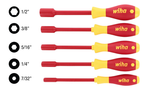 Wiha 32292 Insulated Nut Driver Set, Inch, 1000 Volt, 5 Piece