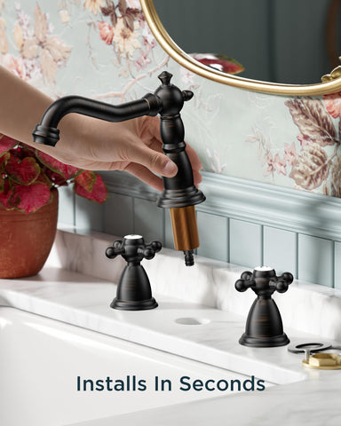 FORIOUS Vintage 3-Hole Faucet – Oil Rubbed Bronze, 8-Inch Widespread, 2-Handle Bathroom Vanity Faucet