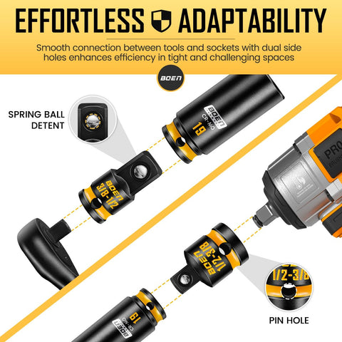 BOEN 8-Piece Impact Socket Adapter & Reducer Set — 1/4 to 1