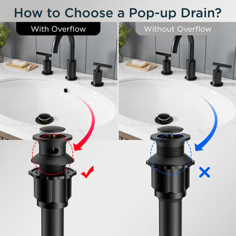 FORIOUS Bathroom Sink Drain with Overflow - Matte Black, 304 Stainless Steel, Pop Up Drain