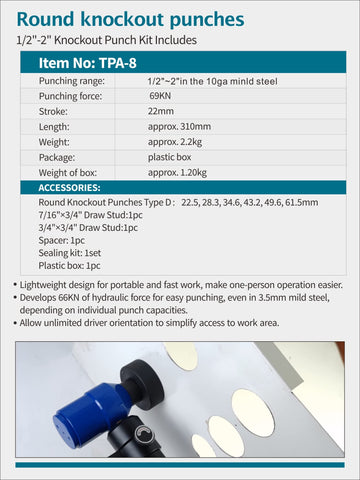 AMZCNC Hydraulic Knockout Hole Punch Driver Kit – 8 Ton, 1/2-inch to 2-inch Conduit Hole Cutter Set