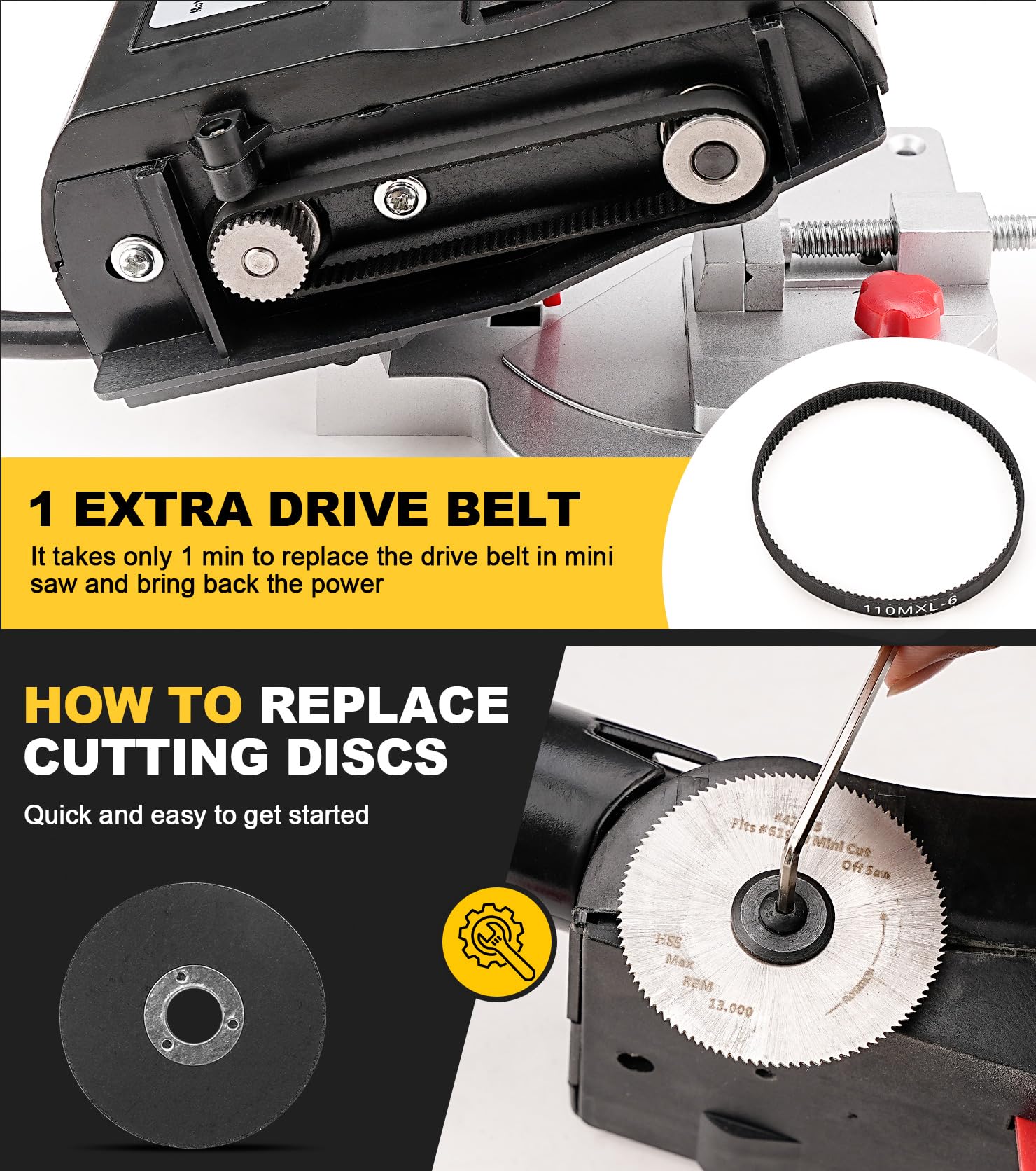 Sbestily mini miter cut-off saw included accessories show ready-to-use setup