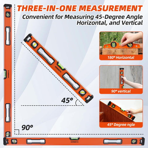 URASISTO 5-Piece Spirit Level Set, 10", 16", 24", 32", 48" Level Set with Magnetic Torpedo Level, 45°/90°/180°Bubbles Measuring, Aluminium Alloy Levels with Carrying Bag