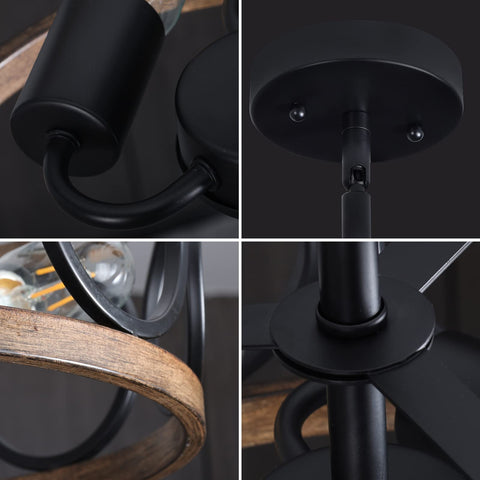 Galtlap Semi Flush Mount Ceiling Light, 3-Lights Modern Farmhouse Ceiling Lighting Fixture, Vintage Close to Ceiling Light for Kitchen Hallway Foyer Bedroom Black and Wood Grain Finish