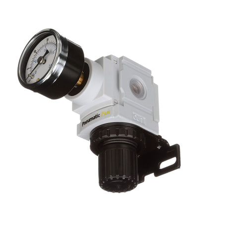 PneumaticPlus PPR2-N02BG-2 Miniature Air Pressure Regulator 1/4in NPT – Gauge, Bracket, 3-30 PSI