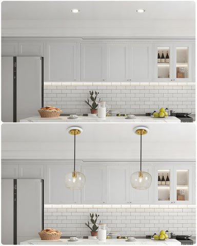 Luvkczc Recessed Can Light Conversion Kit for 5" and 6" Ceiling Fixtures - Pendant/Hanging Light Upgrade, Includes E26 Socket, Mounting Bracket, Round Ceiling Plate（White）