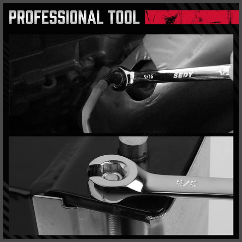 SEDY 8-Piece Flare Nut Wrench Set with Offset Heads | SAE Brake Line Wrenches 1/4–11/16 in, Portable Organizer Pouch Included