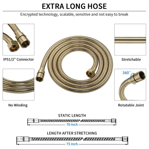 G-Promise Handheld Shower Head – High Pressure, 6 Spray Settings, 4.9-Inch Face, 70–75-Inch Hose
