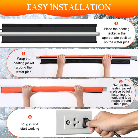 Aurelema 38.5-inch x 7-inch Water Pipe Heat Tape with Thermostat – Self-Regulating, 120V, 2 Pack (Orange)