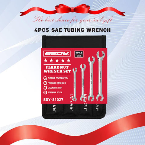 SEDY 8-Piece Flare Nut Wrench Set with Offset Heads | SAE Brake Line Wrenches 1/4–11/16 in, Portable Organizer Pouch Included