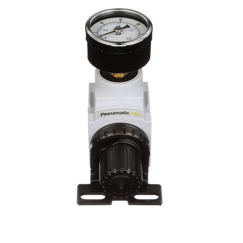 PneumaticPlus PPR2-N02BG-2 Miniature Air Pressure Regulator 1/4in NPT – Gauge, Bracket, 3-30 PSI