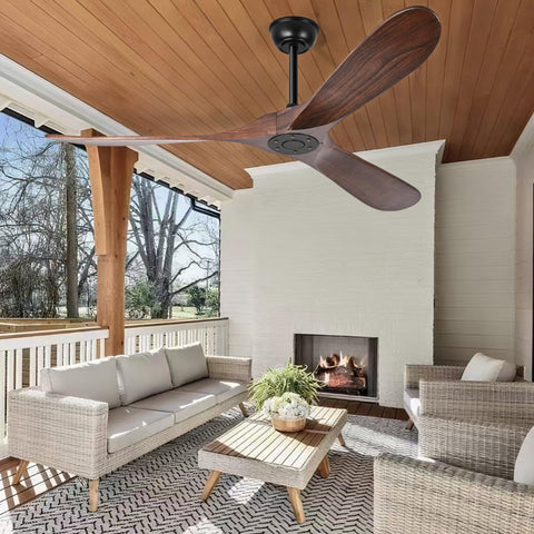 heimo 52 Inch Walnut Wood Ceiling Fan No Light – Quiet DC Motor, Remote Control, Indoor/Outdoor