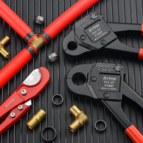 IWISS iCrimp Angle Head F1807 PEX Crimp Tool — 1/2 & 3/4 Inch with Cutter