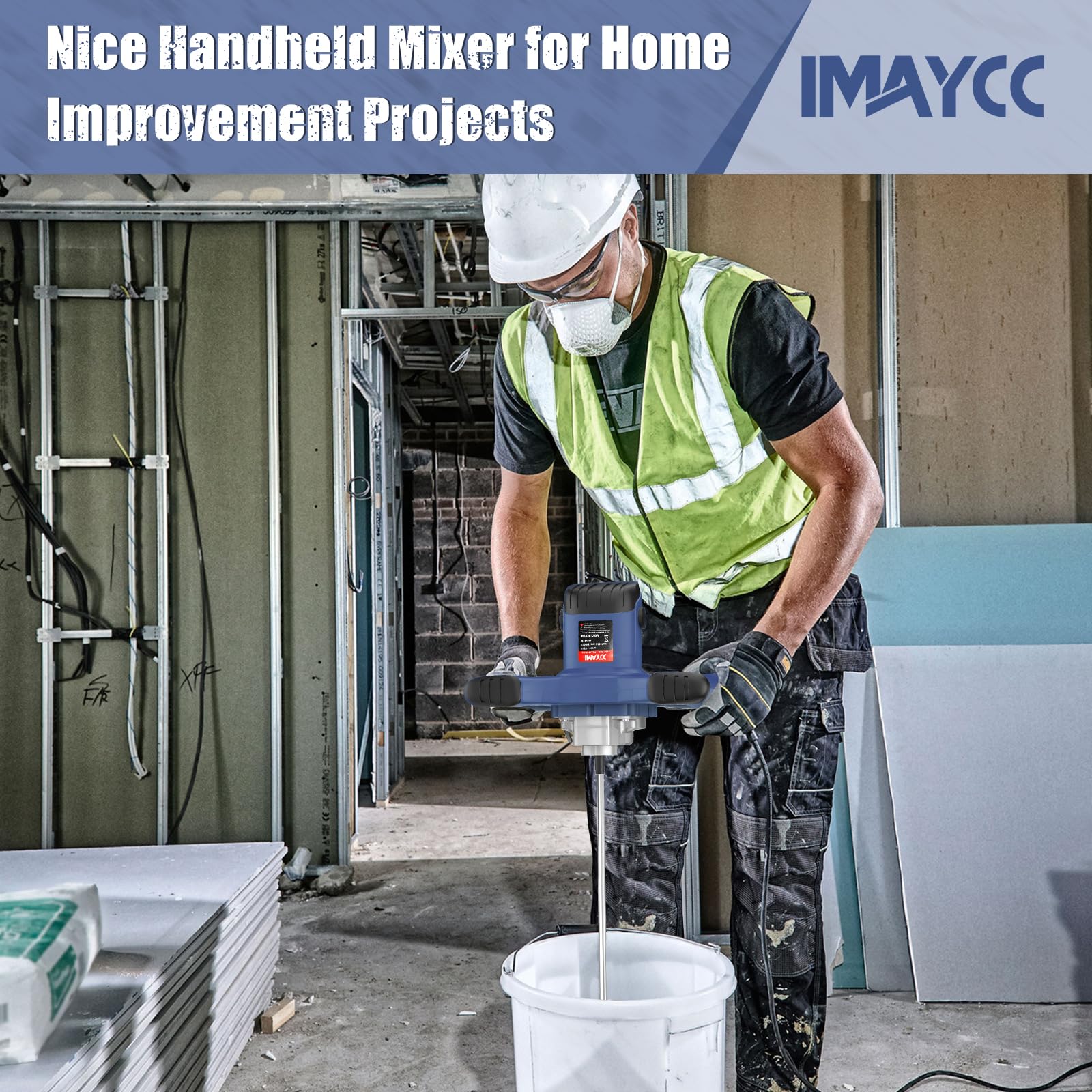 IMAYCC portable concrete mixer with 2100W motor for powerful, lump-free mixing