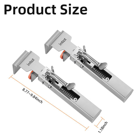 Imbot 2-pack drawer front clamps side view shows robust construction.