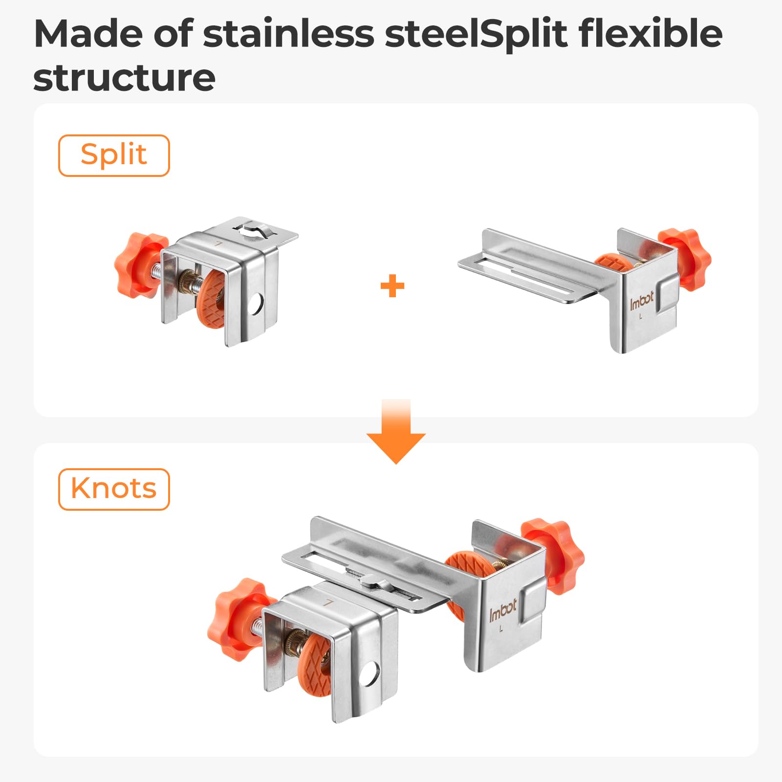 Imbot drawer front clamps installed on a front panel demonstrating clean alignment.