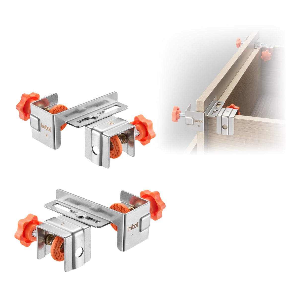 Imbot drawer front installation clamps package for secure cabinet assembly and precise alignment.